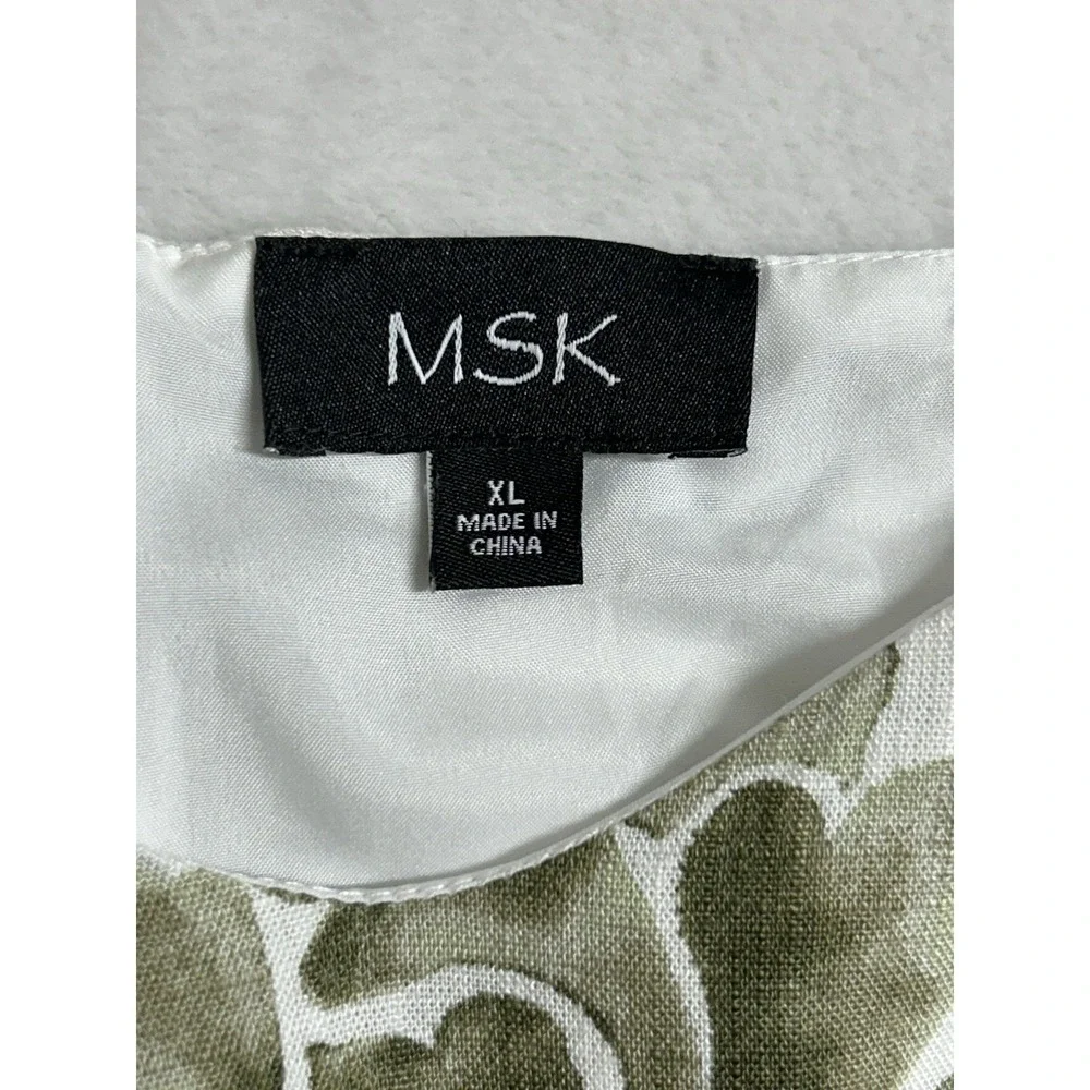 MSK Floral Linen Blend Maxi Dress XL Green White Boho Sleeveless Resort Lined‎
